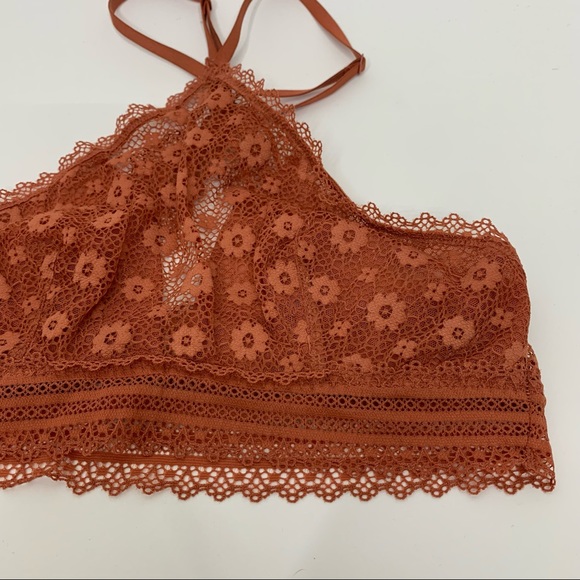 Victoria’s Secret Burnt Orange Flowered Lace Boho Triangle Halter Bralette - Picture 5 of 16